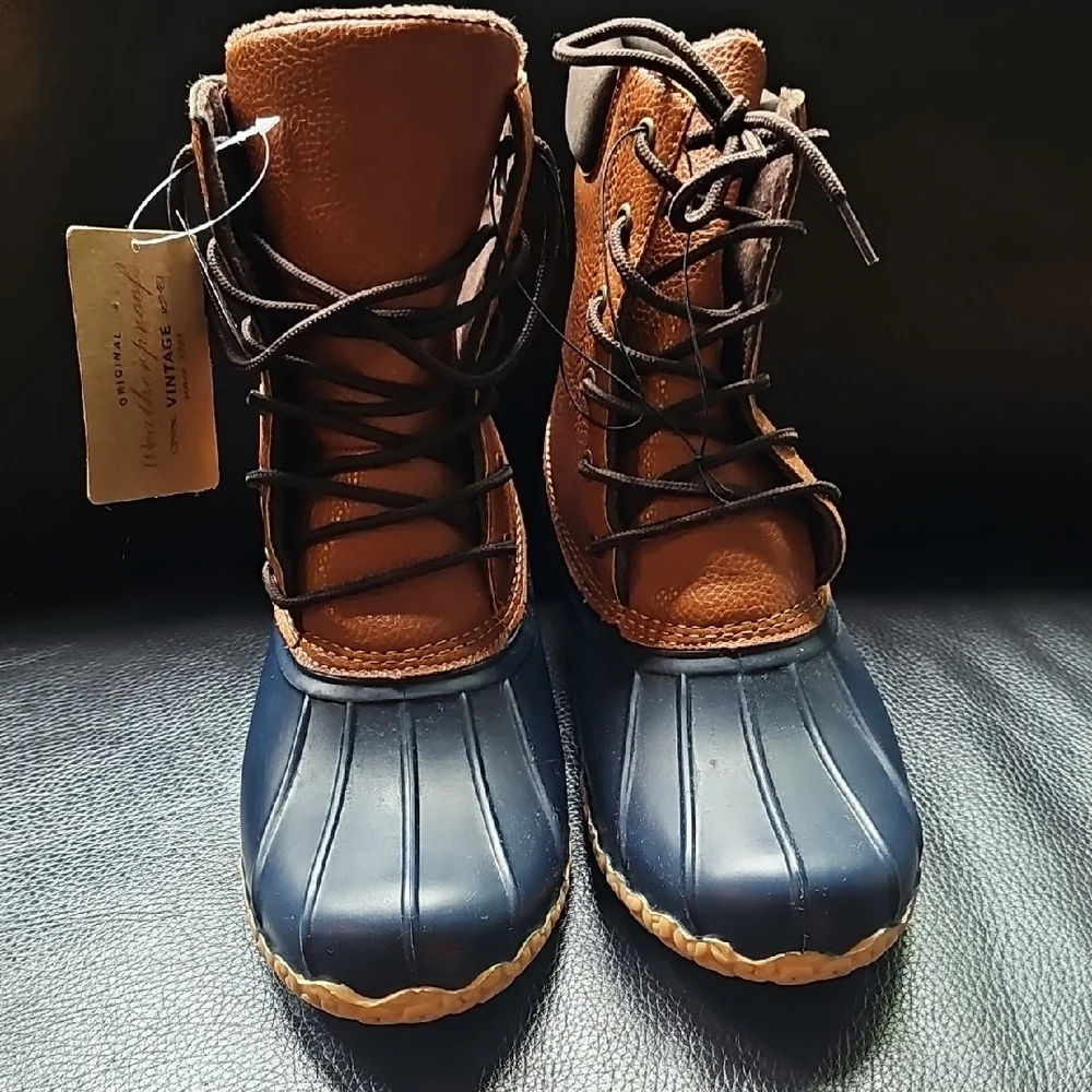 Weatherproof Brown and Navy Duck Boots - Lace-Up Rain & Snow Boots